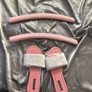 Victoria secret pink and white padded hangers and bling slippers